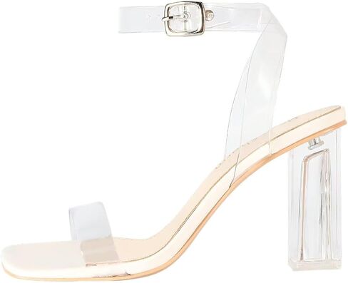 Women's Clear Chunky Block Heeled Sandals Clear Dress Shoes | 3.74 Inches Open Toe Ankle Strap Block High Heel Sandal Dress Dancing Sandals Daily Work Party Shoes in Saudi Arabia