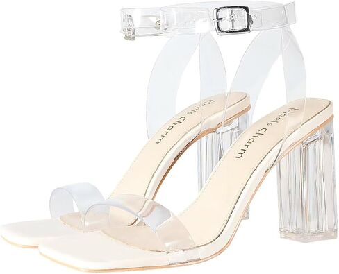 Women's Clear Chunky Block Heeled Sandals Clear Dress Shoes | 3.74 Inches Open Toe Ankle Strap Block High Heel Sandal Dress Dancing Sandals Daily Work Party Shoes in Saudi Arabia