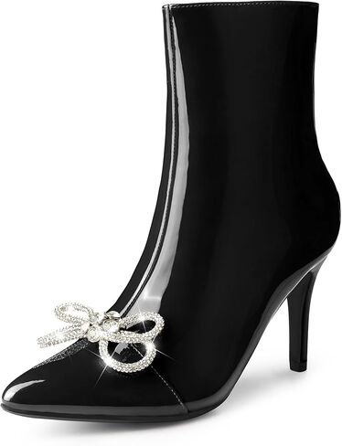 Perphy Patent Leather Boot Bow Rhinestone Pointy Toe Stiletto Heels Ankle Boots for Women in Saudi Arabia