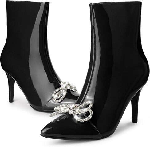 Perphy Patent Leather Boot Bow Rhinestone Pointy Toe Stiletto Heels Ankle Boots for Women in Saudi Arabia