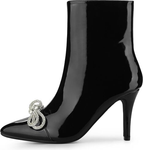 Perphy Patent Leather Boot Bow Rhinestone Pointy Toe Stiletto Heels Ankle Boots for Women in Saudi Arabia