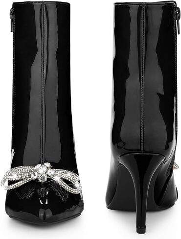Perphy Patent Leather Boot Bow Rhinestone Pointy Toe Stiletto Heels Ankle Boots for Women in Saudi Arabia