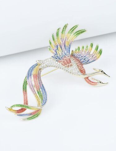 VVCome Flying Two Headed Gradient Phoenix Bird Brooch Pins Crystal Enamel Peacock Lapel Pins Broach Corsage Breastpin Jewelry in Saudi Arabia