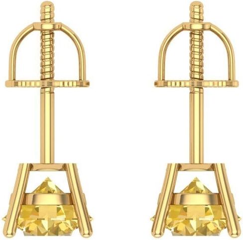 2.0 ct Brilliant Round Cut Solitaire Natural Yellow Citrine Designer Stud Earrings Solid 14k Yellow Gold Screw Back in Saudi Arabia