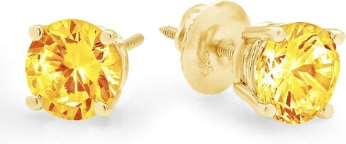 2.0 ct Brilliant Round Cut Solitaire Natural Yellow Citrine Designer Stud Earrings Solid 14k Yellow Gold Screw Back in Saudi Arabia