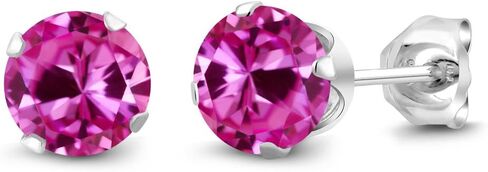 Gem Stone King 925 Sterling Silver Pink Created Sapphire Stud Earrings For Women (2.00 Cttw, Gemstone September Birthstone, Round 6MM) in Saudi Arabia