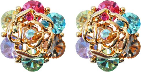 Navachi 18k Gold Plated Colorful Crystal Leaves Flower Omega Back Earrings in Saudi Arabia