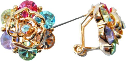 Navachi 18k Gold Plated Colorful Crystal Leaves Flower Omega Back Earrings in Saudi Arabia