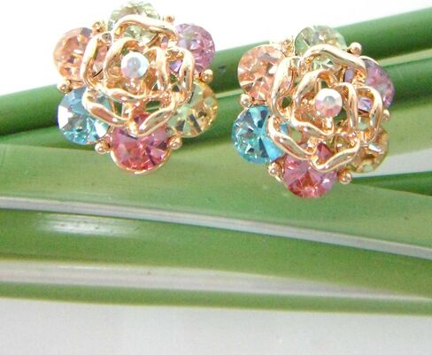 Navachi 18k Gold Plated Colorful Crystal Leaves Flower Omega Back Earrings in Saudi Arabia