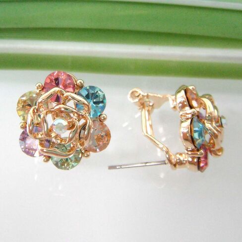 Navachi 18k Gold Plated Colorful Crystal Leaves Flower Omega Back Earrings in Saudi Arabia