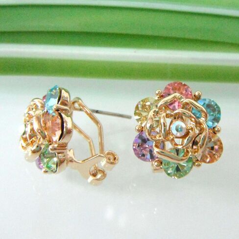 Navachi 18k Gold Plated Colorful Crystal Leaves Flower Omega Back Earrings in Saudi Arabia