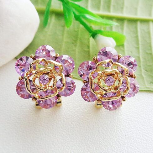 Navachi 18k Gold Plated Colorful Crystal Leaves Flower Omega Back Earrings in Saudi Arabia