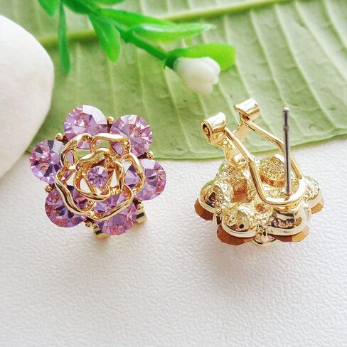 Navachi 18k Gold Plated Colorful Crystal Leaves Flower Omega Back Earrings in Saudi Arabia