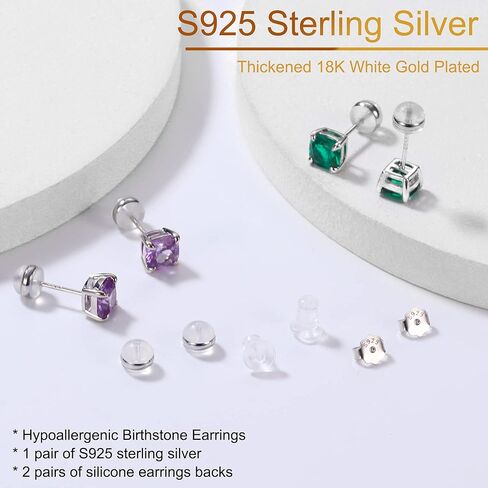 أقراط جوهرة الميلاد من الفضة الاسترليني للنساء الأم، أقراط كلاسيكية من الأحجار الكريمة الأصلية أو المُنشأة S925 من الفضة الإسترليني بأربعة شوكات أقراط جوهرة الميلاد للنساء هدايا مجوهرات عيد الميلاد in Kuwait