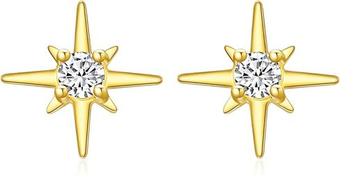 MUUYON 14K Gold Star Stud Earrings for Women Real Solid Gold 7mm Star Earrings with Moissanite, Birthday Jewelry Gift for Her in Kuwait