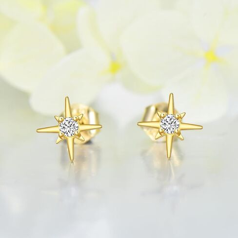 MUUYON 14K Gold Star Stud Earrings for Women Real Solid Gold 7mm Star Earrings with Moissanite, Birthday Jewelry Gift for Her in Kuwait