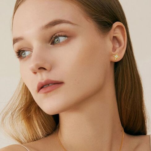 MUUYON 14K Gold Star Stud Earrings for Women Real Solid Gold 7mm Star Earrings with Moissanite, Birthday Jewelry Gift for Her in Kuwait