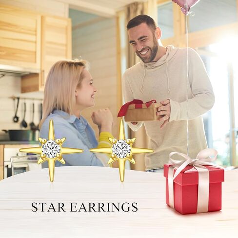 MUUYON 14K Gold Star Stud Earrings for Women Real Solid Gold 7mm Star Earrings with Moissanite, Birthday Jewelry Gift for Her in Kuwait