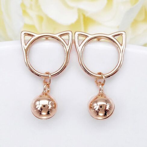 925 Sterling Silver White Gold Plated Fashion Cat Head Bell Ear Stud Earrings in Saudi Arabia