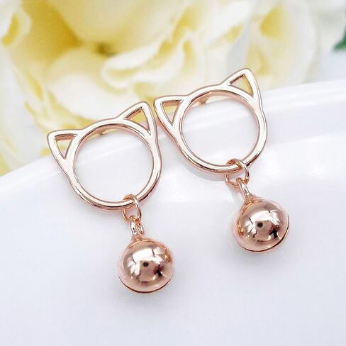 925 Sterling Silver White Gold Plated Fashion Cat Head Bell Ear Stud Earrings in Saudi Arabia