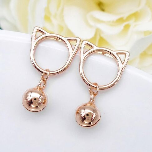 925 Sterling Silver White Gold Plated Fashion Cat Head Bell Ear Stud Earrings in Saudi Arabia