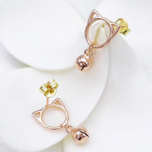 925 Sterling Silver White Gold Plated Fashion Cat Head Bell Ear Stud Earrings in Saudi Arabia