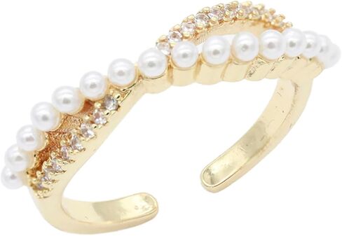 Guangstar Vary Stylish Gold Plated Adjustable Rings with Cubic Zirconia or Pearls for Women, Size 6-9 in Saudi Arabia