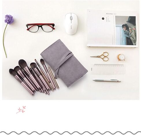 14 Pockets Makeup Brush Travel Rolling Case Gray Waterproof Cosmetic Travel Bag Brushes Pouch Holder, Premium Leather Brush Organizer with Belt Strap for Women Girls, NO BRUSHES. in Saudi Arabia