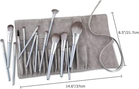 14 Pockets Makeup Brush Travel Rolling Case Gray Waterproof Cosmetic Travel Bag Brushes Pouch Holder, Premium Leather Brush Organizer with Belt Strap for Women Girls, NO BRUSHES. in Saudi Arabia