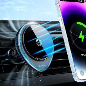 for MagSafe Car Mount Charger, 15W Magnetic Phone Holder Wireless Car Charger with Mini Fan[Cooling Fast Charging], 360° Rotation Magnetic Car Charger for iPhone 15 14 13 12 Pro Max Plus Mini