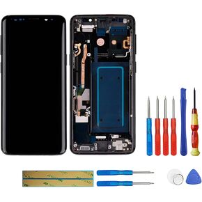 AM-OLED متوافق مع هاتف Samsung Galaxy S9 G960U G960F G960W شاشة LCD سوداء تعمل باللمس مع إطار + أدوات