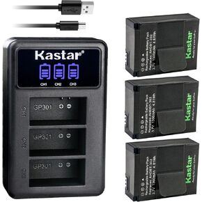 Kastar GOPRO3 Battery (3-Pack) + LCD USB Triple Charger Replacement for GoPro HD HERO3, HERO3+, AHDBT-302 and GoPro AHDBT-201, AHDBT-301, AHDBT-302