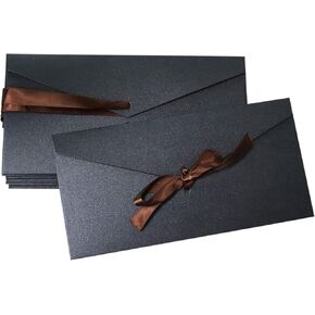 10 Pack Bronze Kraft Paper Envelopes with Ribbons, Invitation Greeting Envelopes for Festival and Party - Bronze