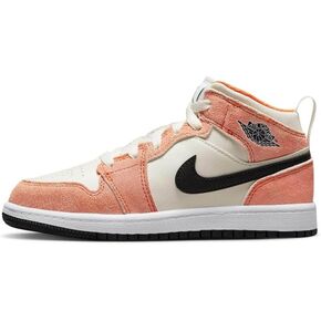 حذاء Nike Jordan 1 Mid SE للأطفال الصغار (FJ3467-160، أبيض/أحمر رملي/شراع/جراد البحر) مقاس 1.5