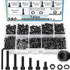 Taiss 930PCS M2 M3 M4 Screw Kit,Hex Socket Head Cap Screws Bolts Assortment with Nuts and Washers M2 M3 M4 x 8mm/12mm/16mm/20mm 12.9 Grade Alloy Steel Black Zinc Plated Small Metric Screws