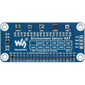 Waveshare Environment Sensor HAT, Compatible with Raspberry Pi 5/4B/3B/Zero/Zero W/Zero 2W/Pico/Pico W/Pico WH, I2C Bus with Rich Onboard Resources Including Ambient Light Sensor VOC Sensor