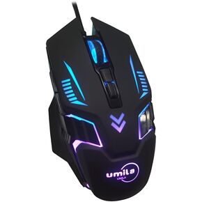 UMILA Wired Mouse Gamer، أجهزة كمبيوتر محمولة ذات ماوس سلكي، ماوس ألعاب للكمبيوتر الشخصي مع سلك، 7 ألوان RGB بإضاءة خلفية، ما يصل إلى 8000 نقطة في البوصة، لنظام التشغيل Windows، Vista، Linux، أسود in Kuwait