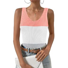 Zeagoo Womens Ribbed Tank Tops 2024 V Neck Slim Fit Knit Sleeveless Shirts Casual Basic Tee in Kuwait