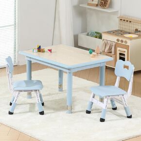 Todder Table and Chairs, 31.5''L x 23.6''W Sturdy kids Activity table with Stainless Steel Legs, Kids Table and 2 Chairs with Anti-Slip Foot Covers, Graffiti Desktop, Gray