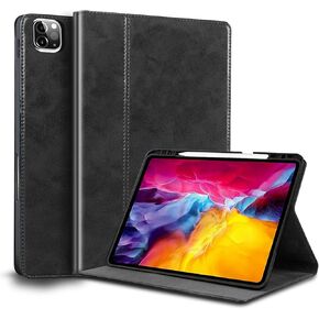 for Ipad Pro 12.9 inch Case 6th/5th/4th/3rd Gen Genuine Leather Cover Protective for 2022/2021/2020/2018,Built-in Pencil Holder and Auto Wake/Sleep.Black