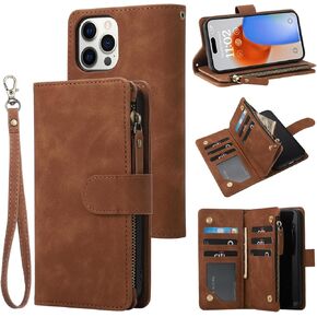 RANYOK Wallet Case for iPhone 15 Pro with RFID Blocking Credit Card Holder, Premium PU Leather [Zipper Pocket] Flip Folio Case Wallet with Wrist Strap Kickstand Protective Case 6.1 Inch (Blue)