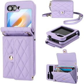 KIHUWEY for Samsung Galaxy Z Flip 6 Wallet Case, Crossbody Purse with Credit Card Slot Holder RFID Blocking PU Leather Adjustable Lanyard Detachable Strap Wrist for Women (Rose Gold)