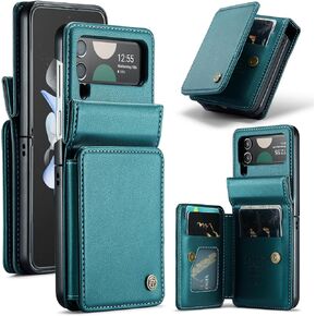 for Samsung Galaxy Z Flip 4 Wallet Case with RFID Blocking and 4 Credit Card Holder, Premium Durable Leather Magnetic Clasp Kickstand Heavy Duty Shockproof Protective Cover.- Black