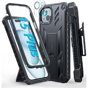 FNTCASE for iPhone 15 Plus Case: Drop Protection Rugged Belt-Clip Holster & Kickstand Military Grade Matte Textured TPU Shockproof Durable Protective Phone Cover 6.7 inch