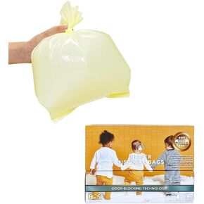 BOS Odor-Sealing Dirty Diaper Trash Bags - Disposable Bags - Scent & Smell Free (90 Bags) [Size: M, Color: Creem Yellow]★Brand new packaging design!!