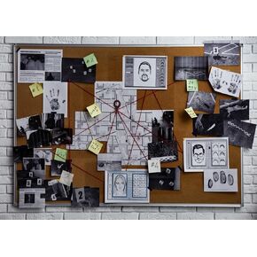 BELECO 7x5ft Fabric Spy Theme Detective Photography Backdrop Detective Board with Crime Scene Photos Fingerprint Clues Evidence Top Secret Mission Mystery Party Background Spy Decoration Photo Props