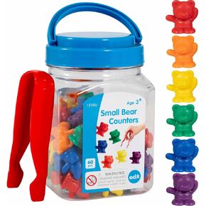 edxeducation Small Bear Counters - Mini Jar - Set of 60 - Early Math Manipulatives - Bear Counters, Tweezers and Actvity Guide - Home Learning