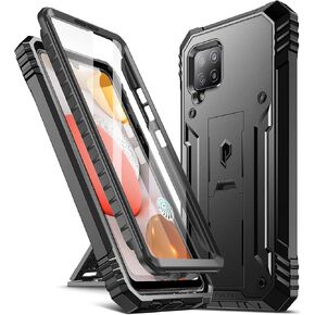 Poetic Revolution Case for Samsung Galaxy A42 5G, Built-in Screen Protector Work with Fingerprint ID, Full Body Rugged Shockproof Protective Cover Case with Kickstand, Black