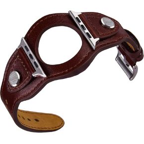 VIQIV Cuff Bracelets Bands For Compatible With Apple Watch 38mm 42mm 41mm 40mm 44mm 45mm Iwatch Series SE 7 6 5 4 3 2 1, Dressy Leather Metal Jewelry Wristband Strap For Women Men Black