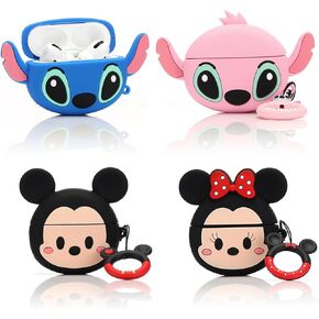 (4Pack) Case for AirPods Pro 2nd/1st Generation (2022/2019) with Carabiner, Suublg Cute Skin Design Silicone Cartoon Charging Case Protective Covers for Boys Girls (MN+MC+MrQ+Monster)